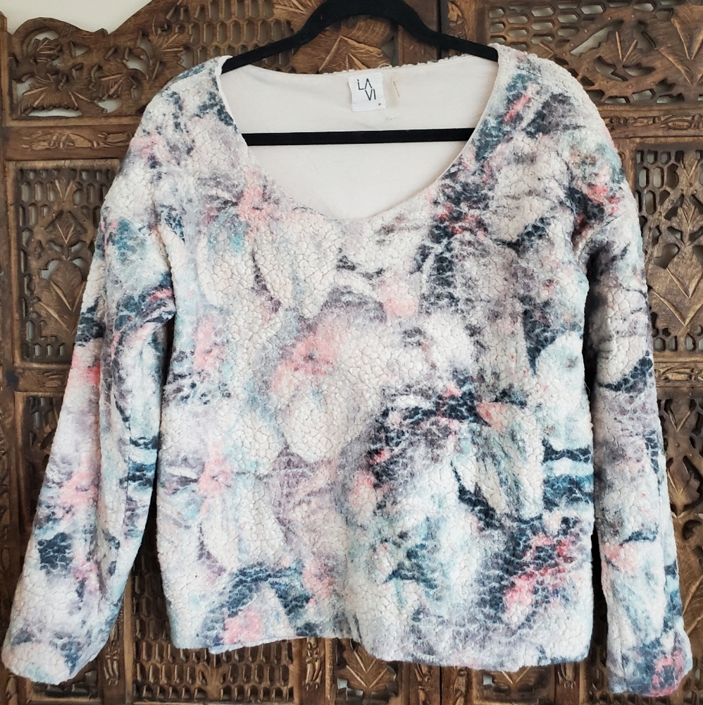 Anthropologie Fuzzy Floral Sweatshirt